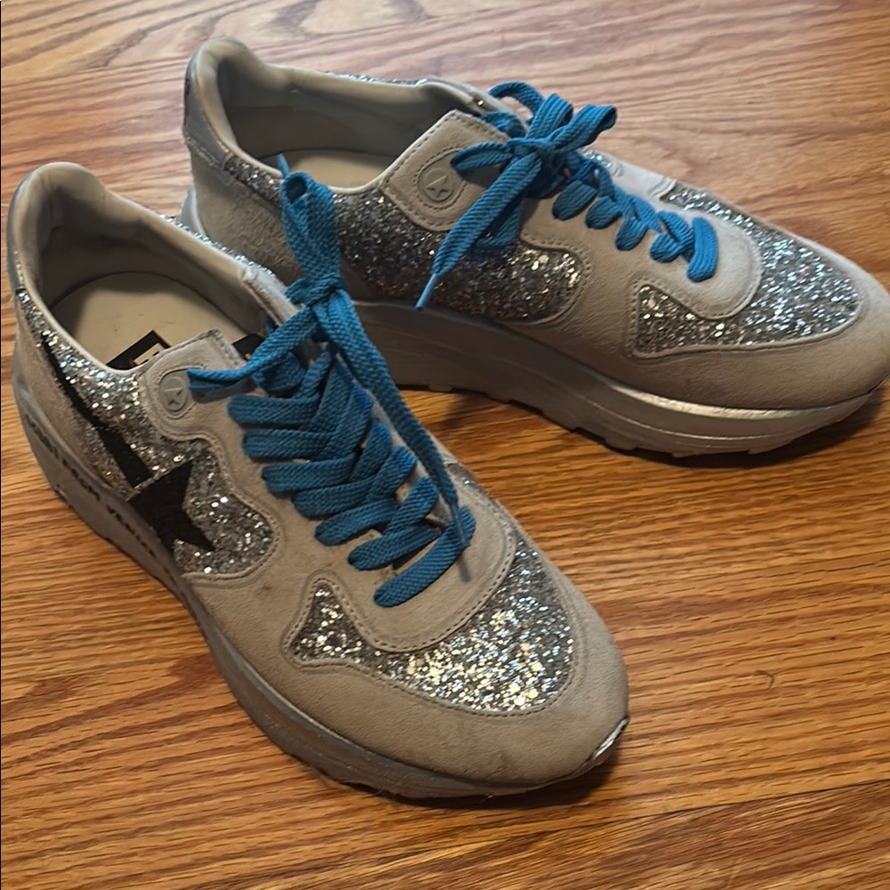 Golden Goose Silver and Blue Glitter Running Sneakers size 7 - Picture 2 of 9